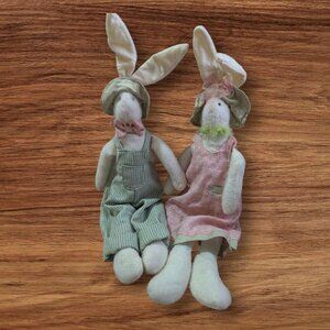 Vintage Bunny rabbit  couple sitter Easter decor  23" green pink clothes